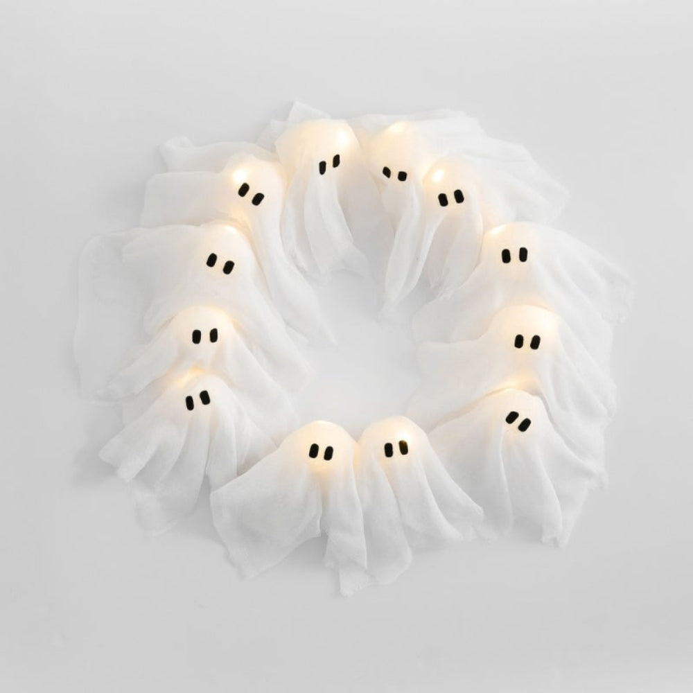 LED Halloween Ghost Wreath
