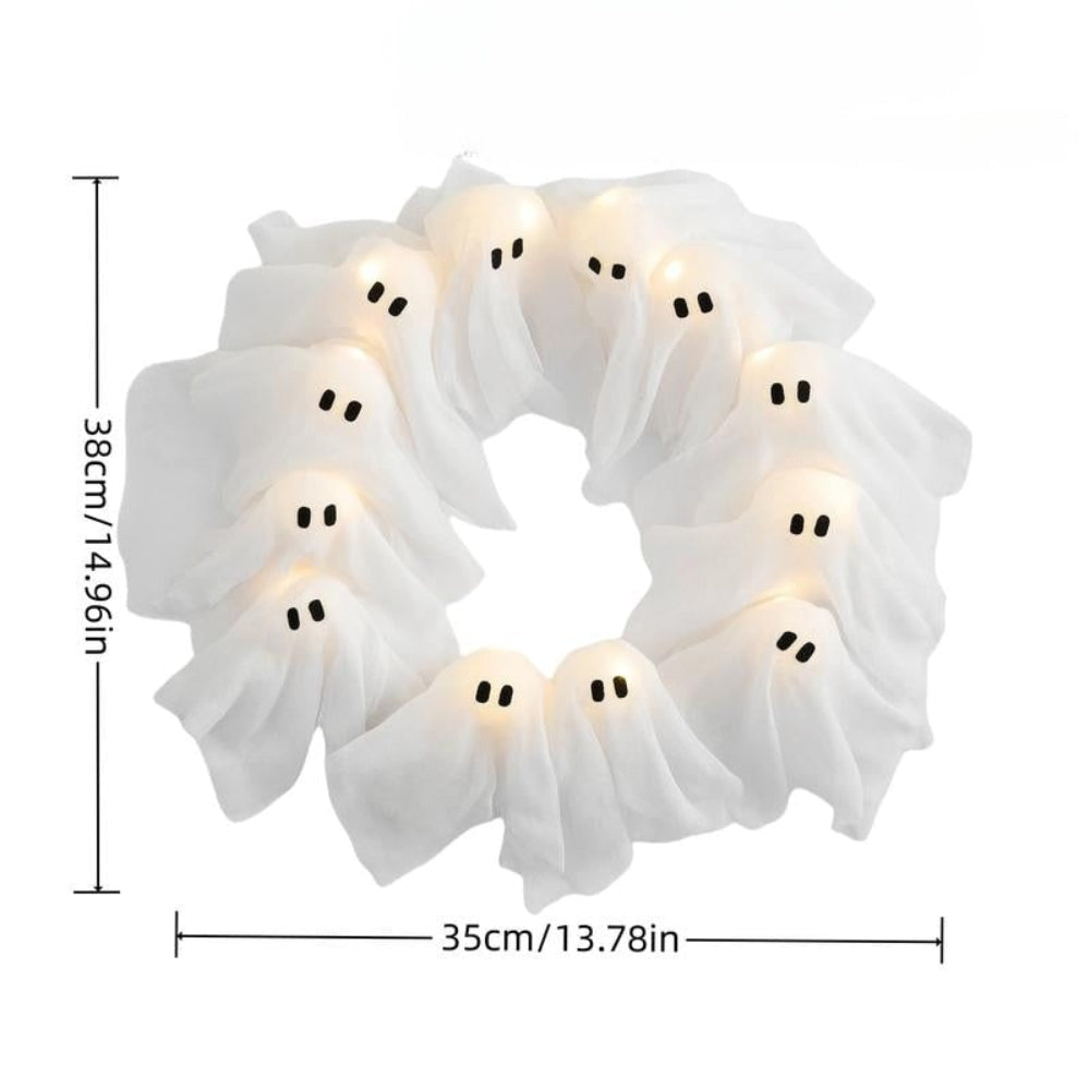 LED Halloween Ghost Wreath