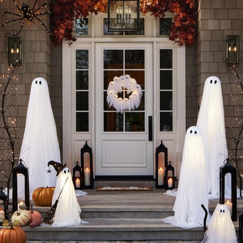 LED Halloween Ghost Wreath