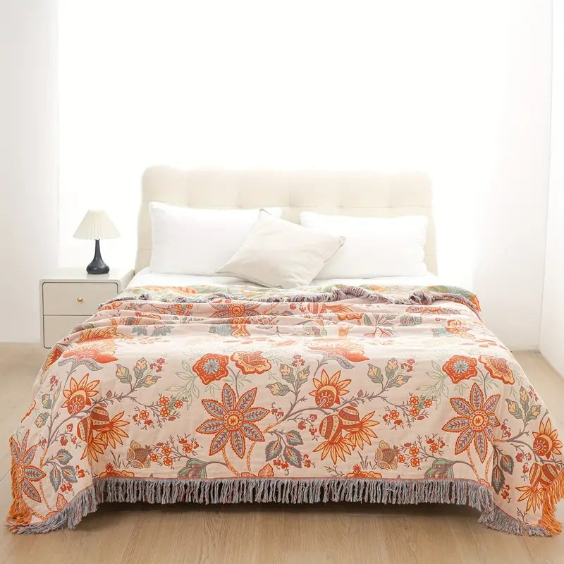 Floral Tassel Throw Blanket