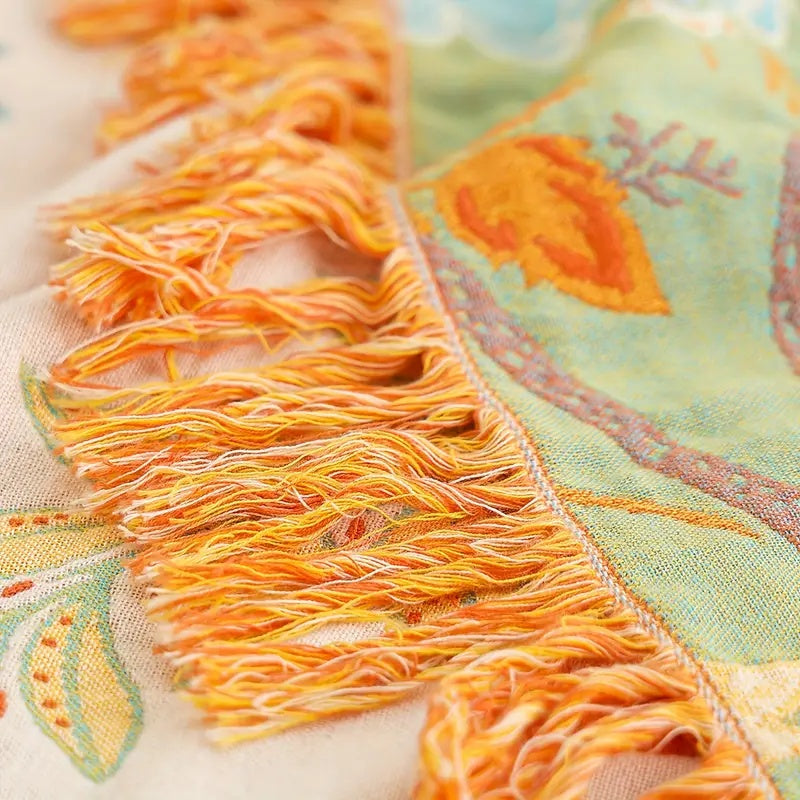 Floral Tassel Throw Blanket