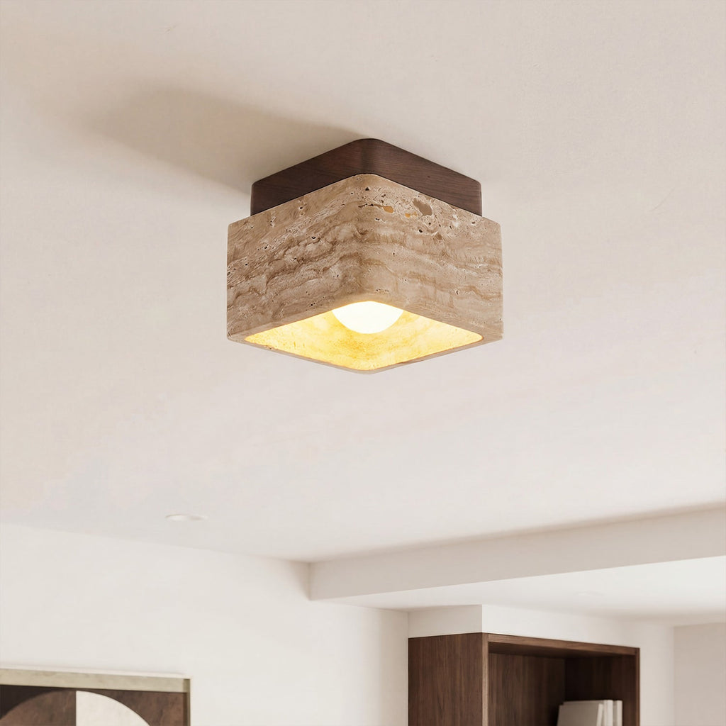 Kairi Square Travertine Flush Mount Ceiling Light