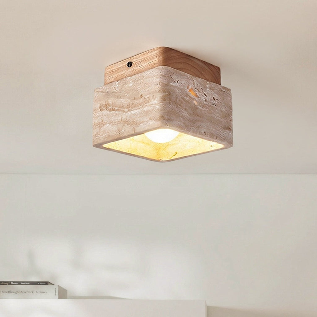 Kairi Square Travertine Flush Mount Ceiling Light