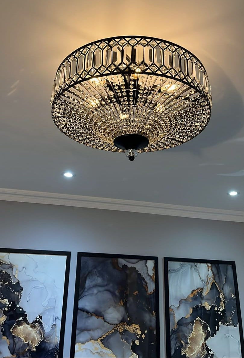 Carved Crystal Drum Ceiling Light