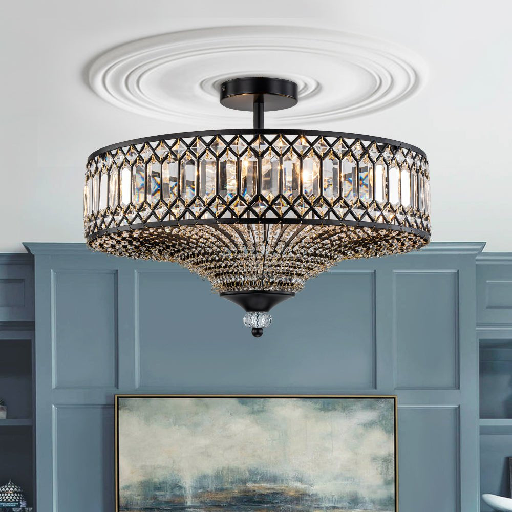 Carved Crystal Drum Ceiling Light
