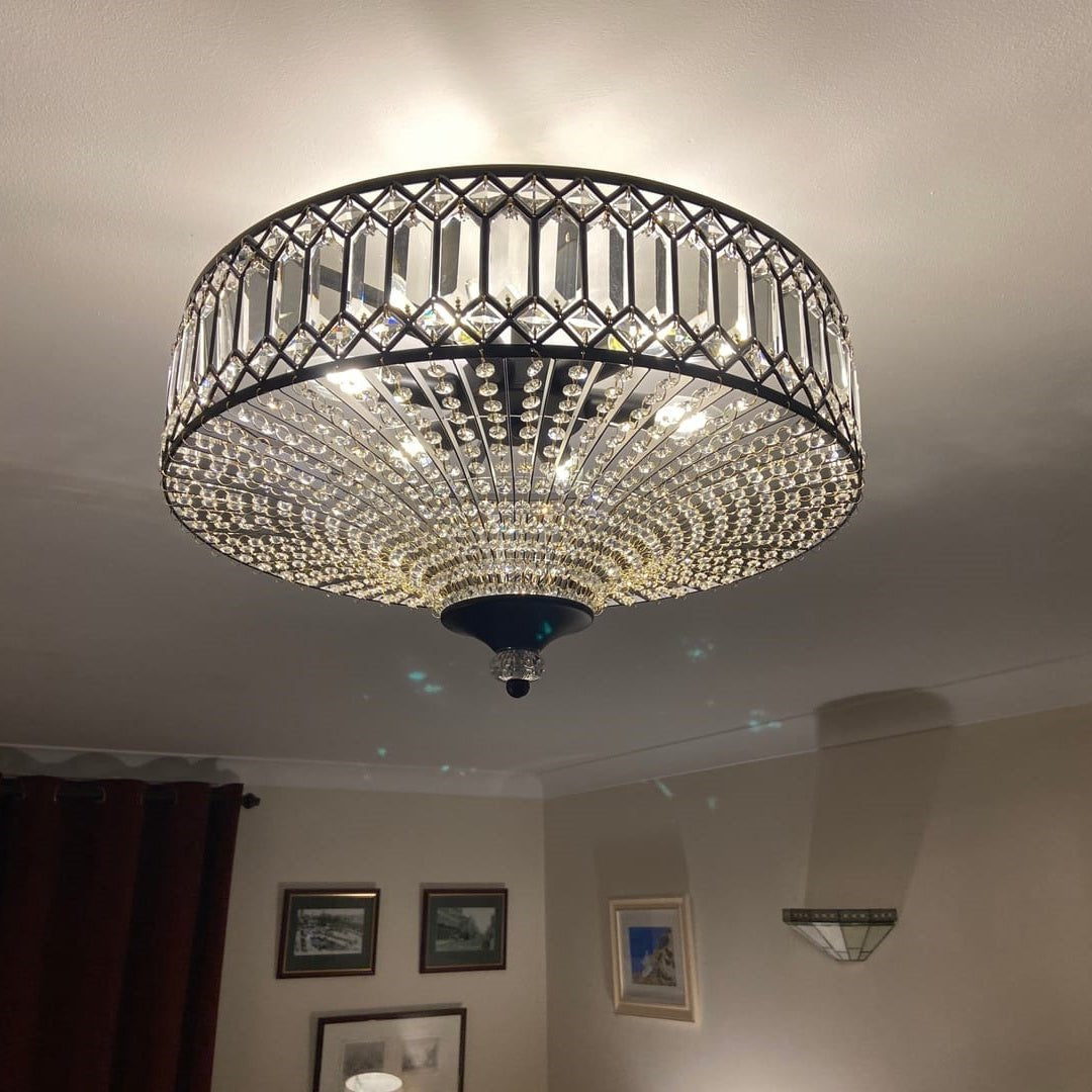 Carved Crystal Drum Ceiling Light