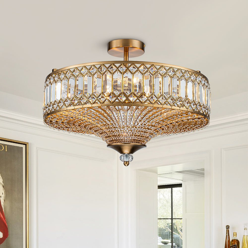 Carved Crystal Drum Ceiling Light