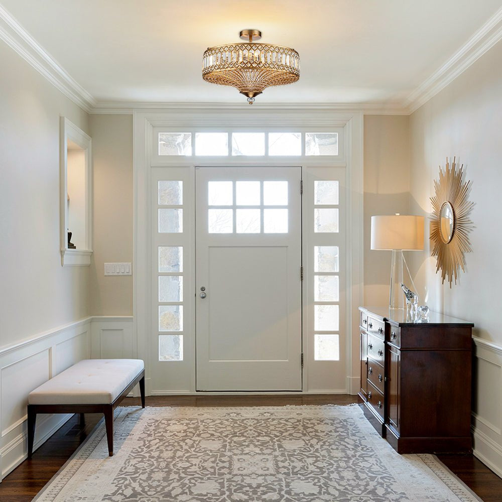 Carved Crystal Drum Ceiling Light