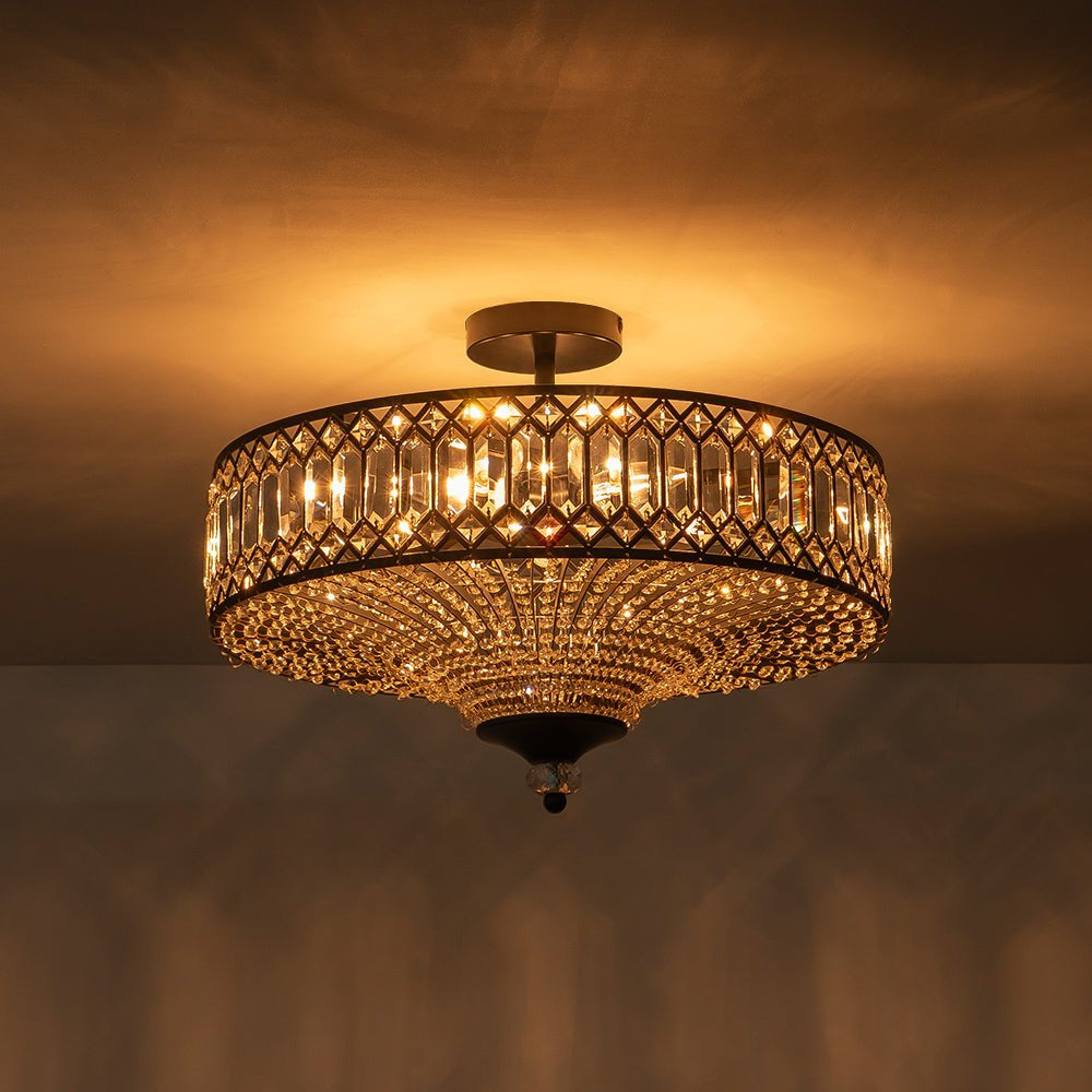 Carved Crystal Drum Ceiling Light