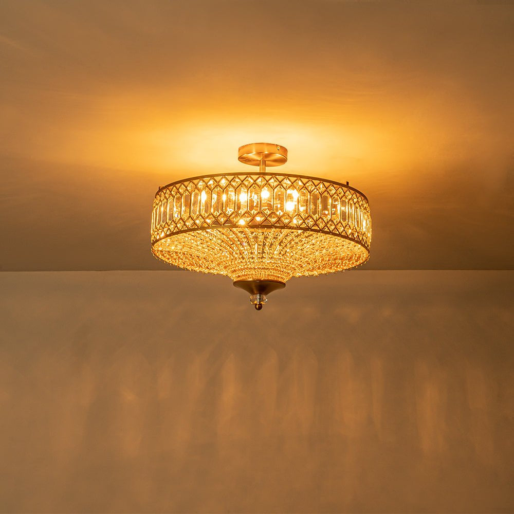 Carved Crystal Drum Ceiling Light