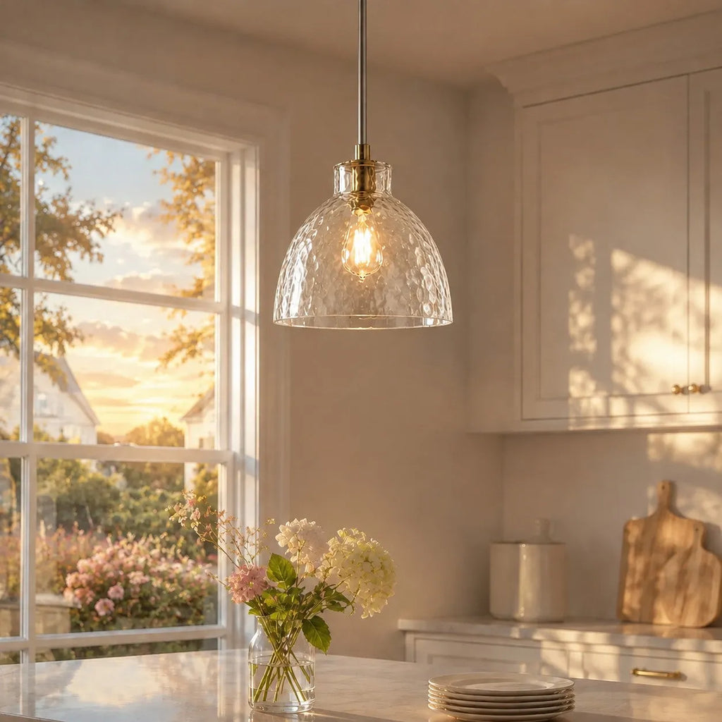 Ondine Hammered Glass Farmhouse Pendant Light
