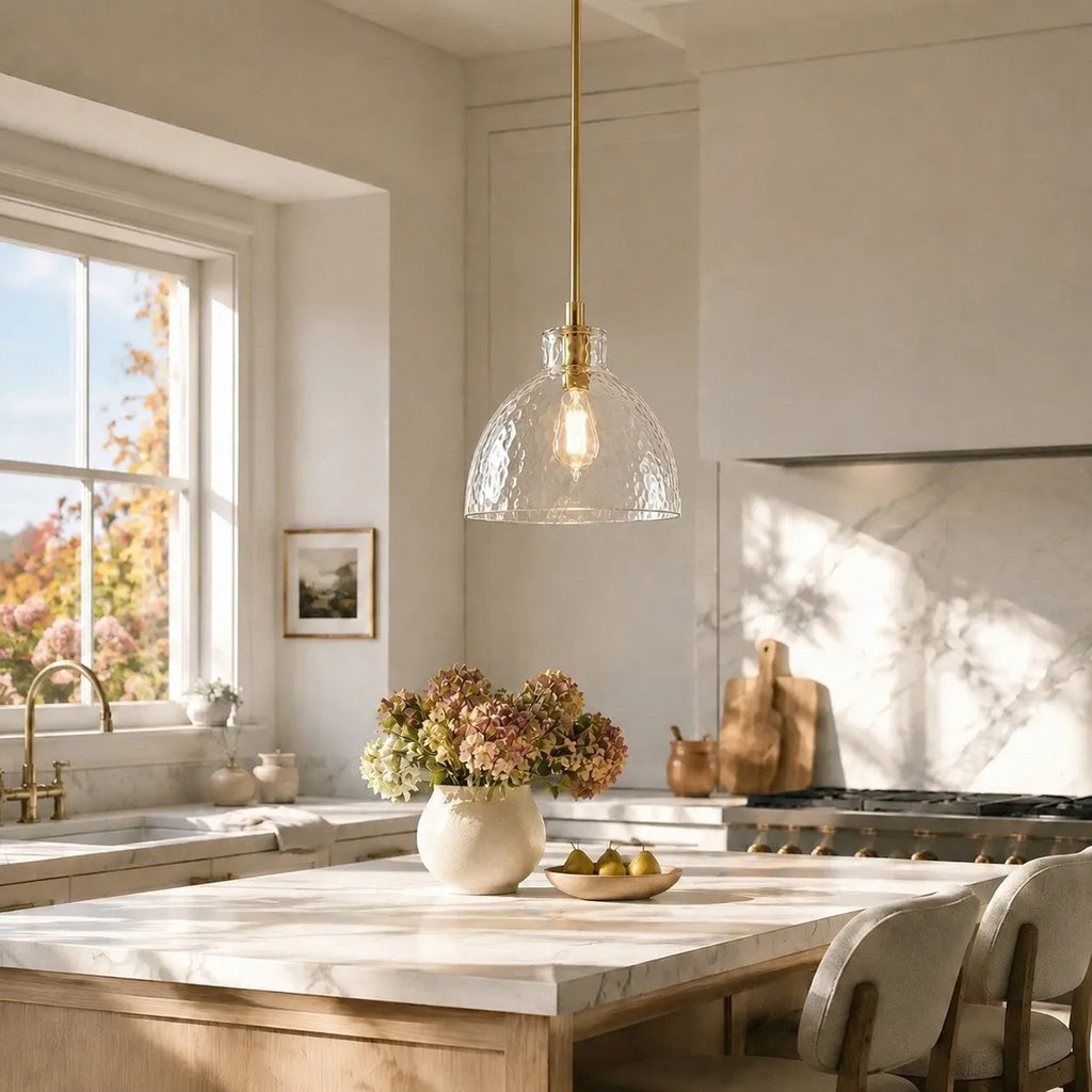 Ondine Hammered Glass Farmhouse Pendant Light