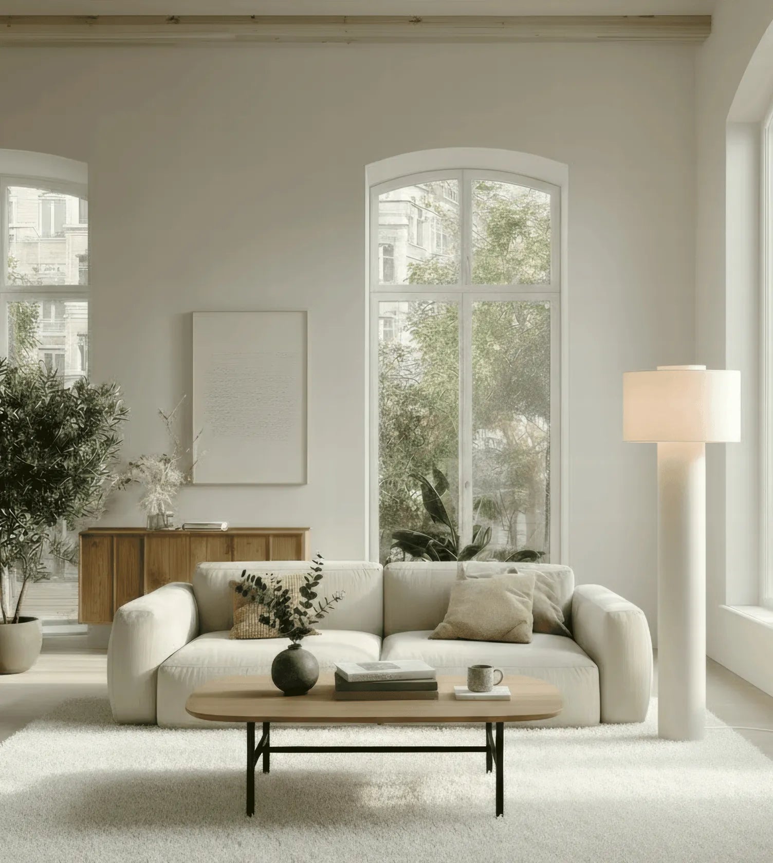 Keani Linen Arc Floor Lamp