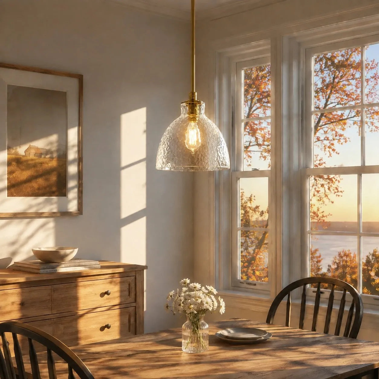 Ondine Hammered Glass Farmhouse Pendant Light