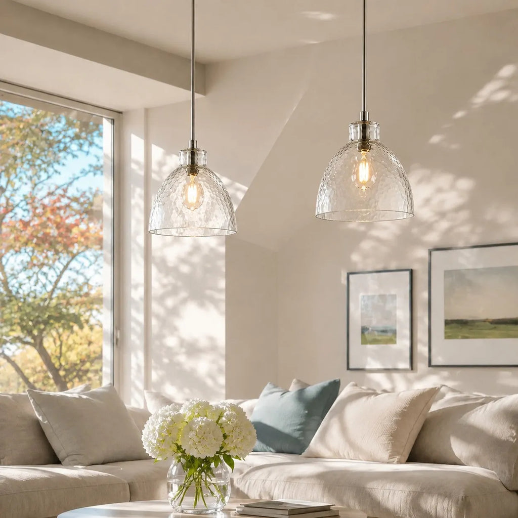 Ondine Hammered Glass Farmhouse Pendant Light