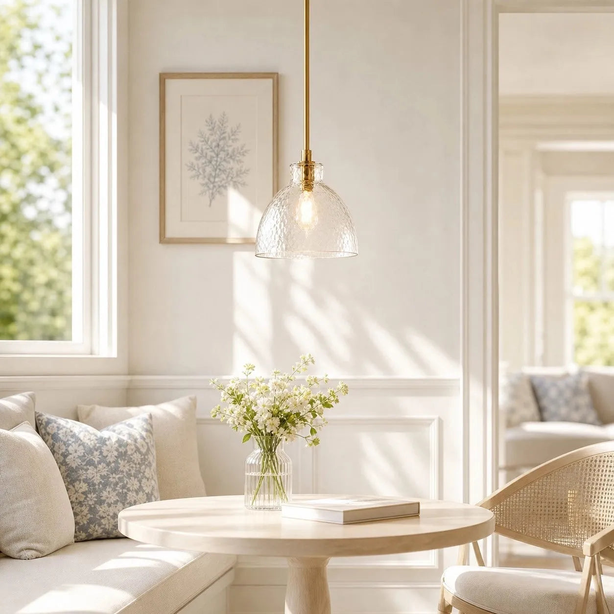 Ondine Hammered Glass Farmhouse Pendant Light