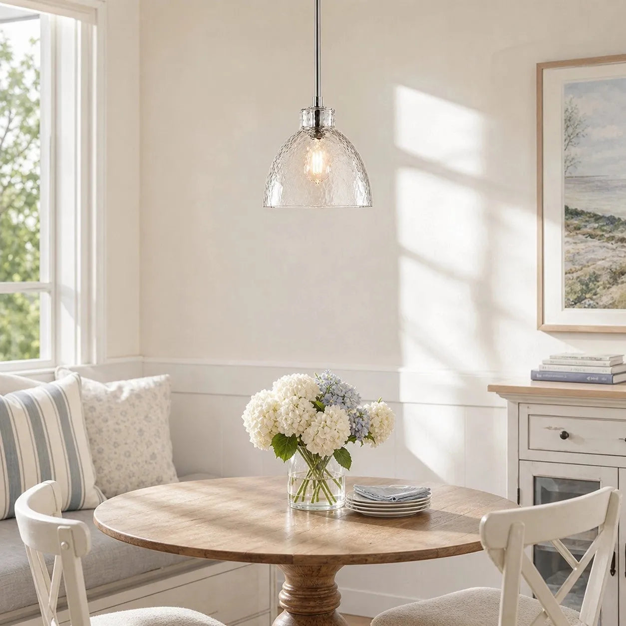 Ondine Hammered Glass Farmhouse Pendant Light