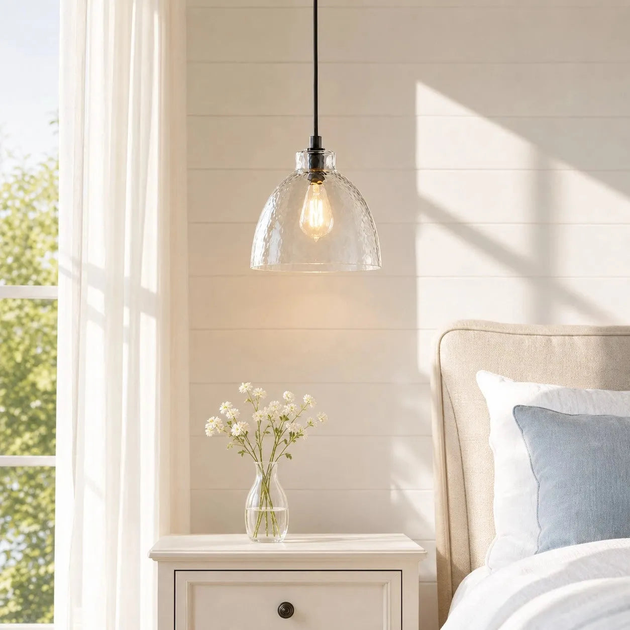 Ondine Hammered Glass Farmhouse Pendant Light