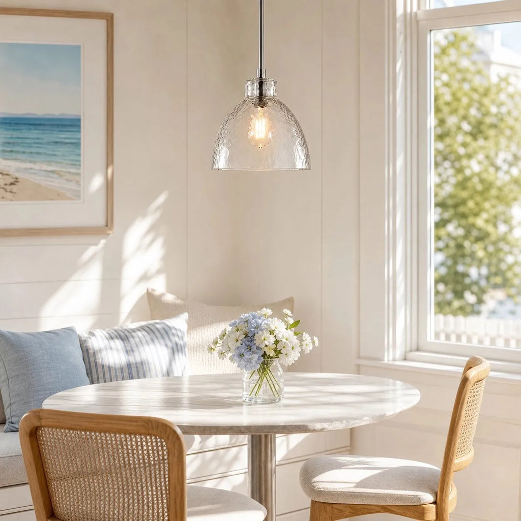 Ondine Hammered Glass Farmhouse Pendant Light