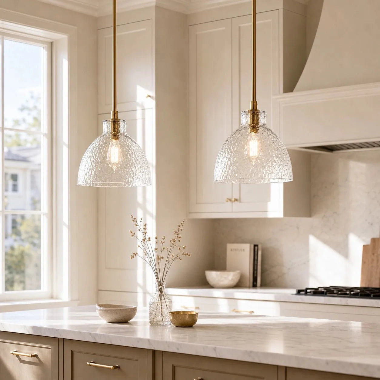 Ondine Hammered Glass Farmhouse Pendant Light