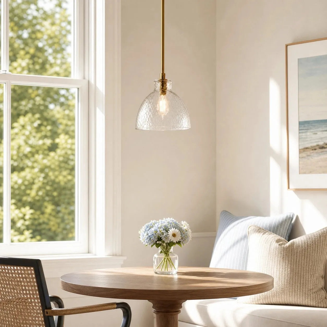 Ondine Hammered Glass Farmhouse Pendant Light