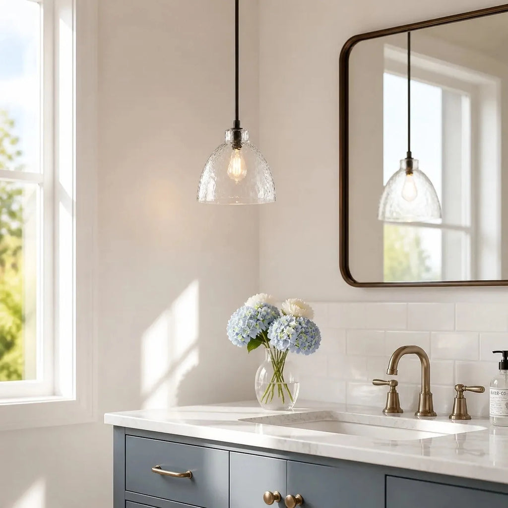 Ondine Hammered Glass Farmhouse Pendant Light