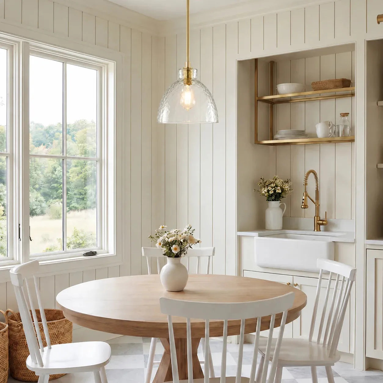 Ondine Hammered Glass Farmhouse Pendant Light