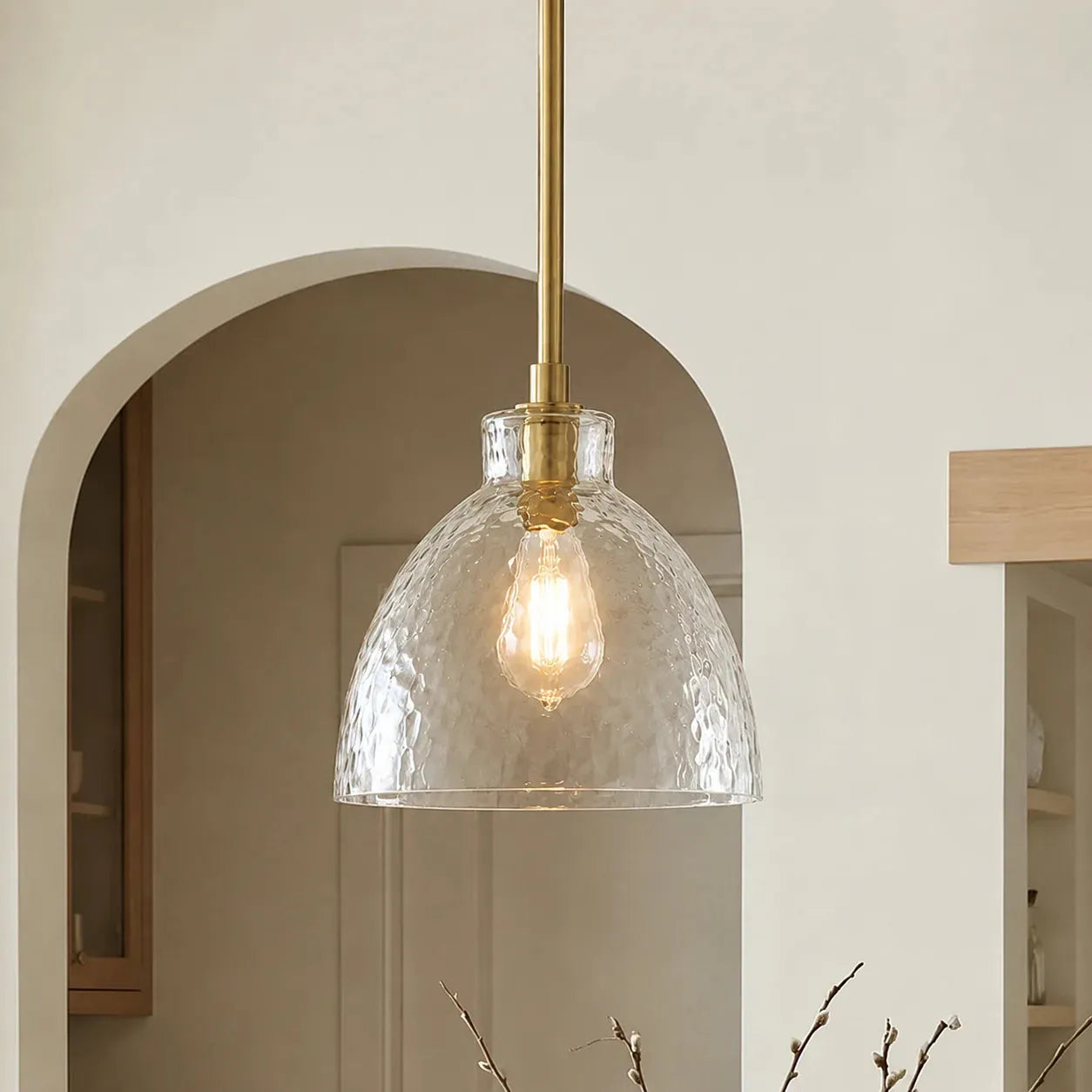 Ondine Hammered Glass Farmhouse Pendant Light