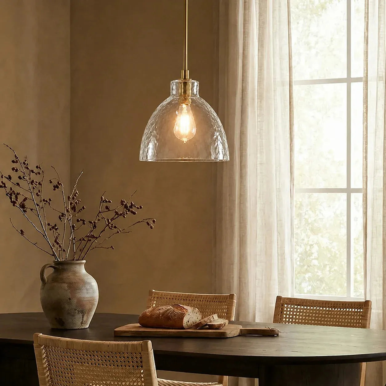 Ondine Hammered Glass Farmhouse Pendant Light