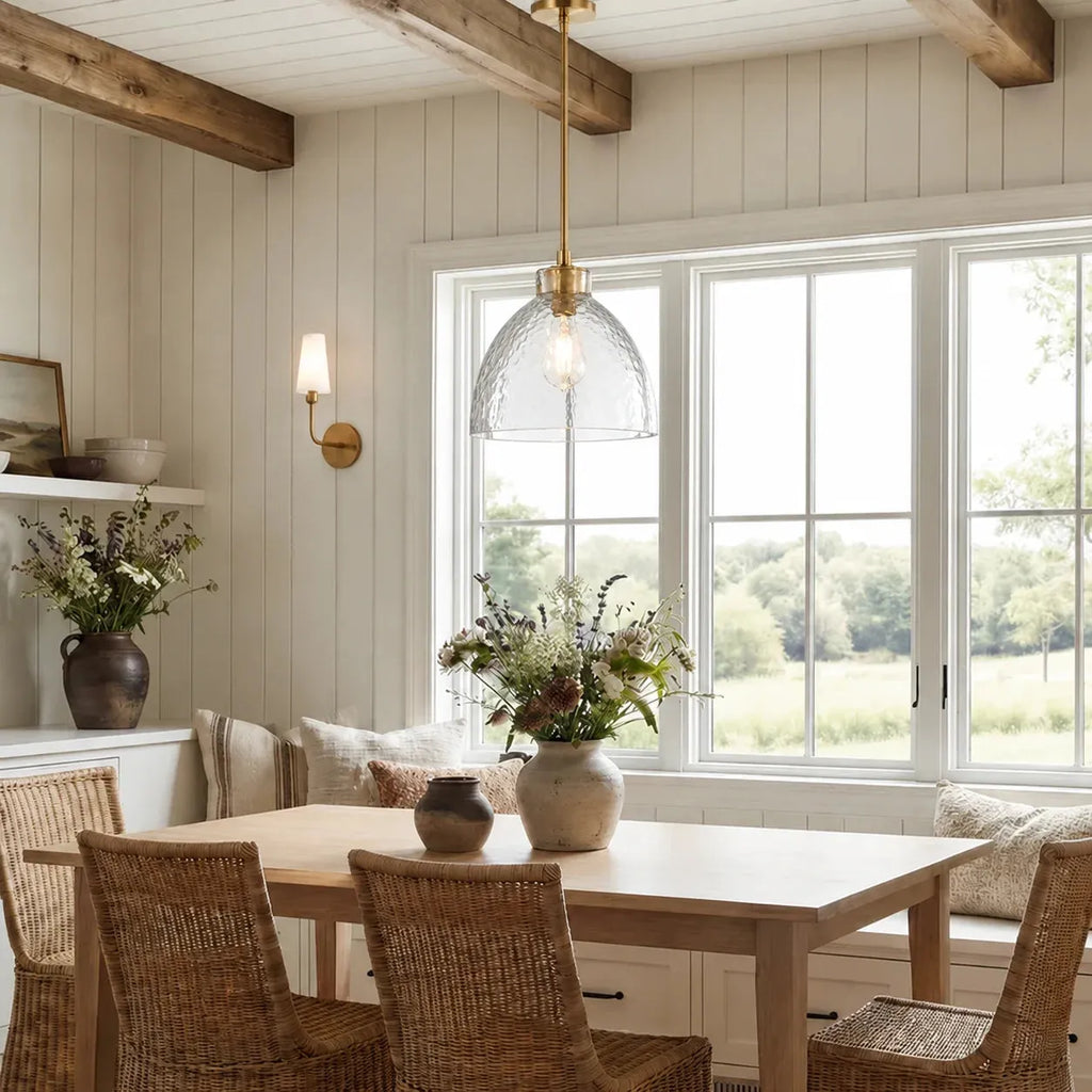 Ondine Hammered Glass Farmhouse Pendant Light