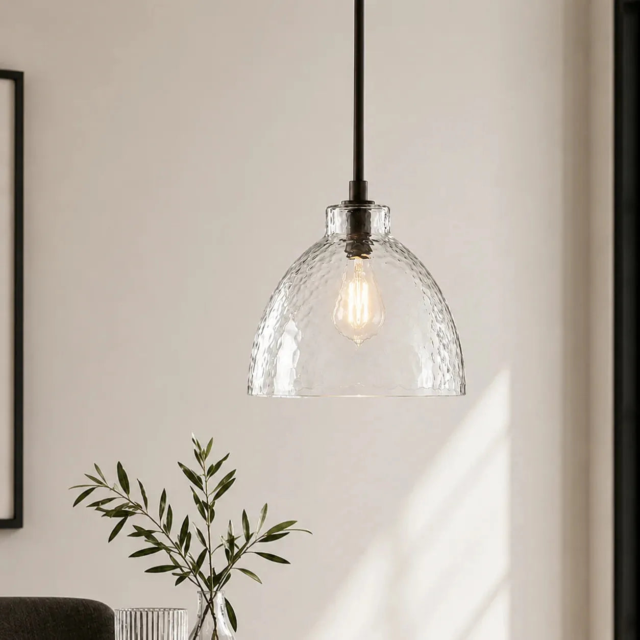 Ondine Hammered Glass Farmhouse Pendant Light