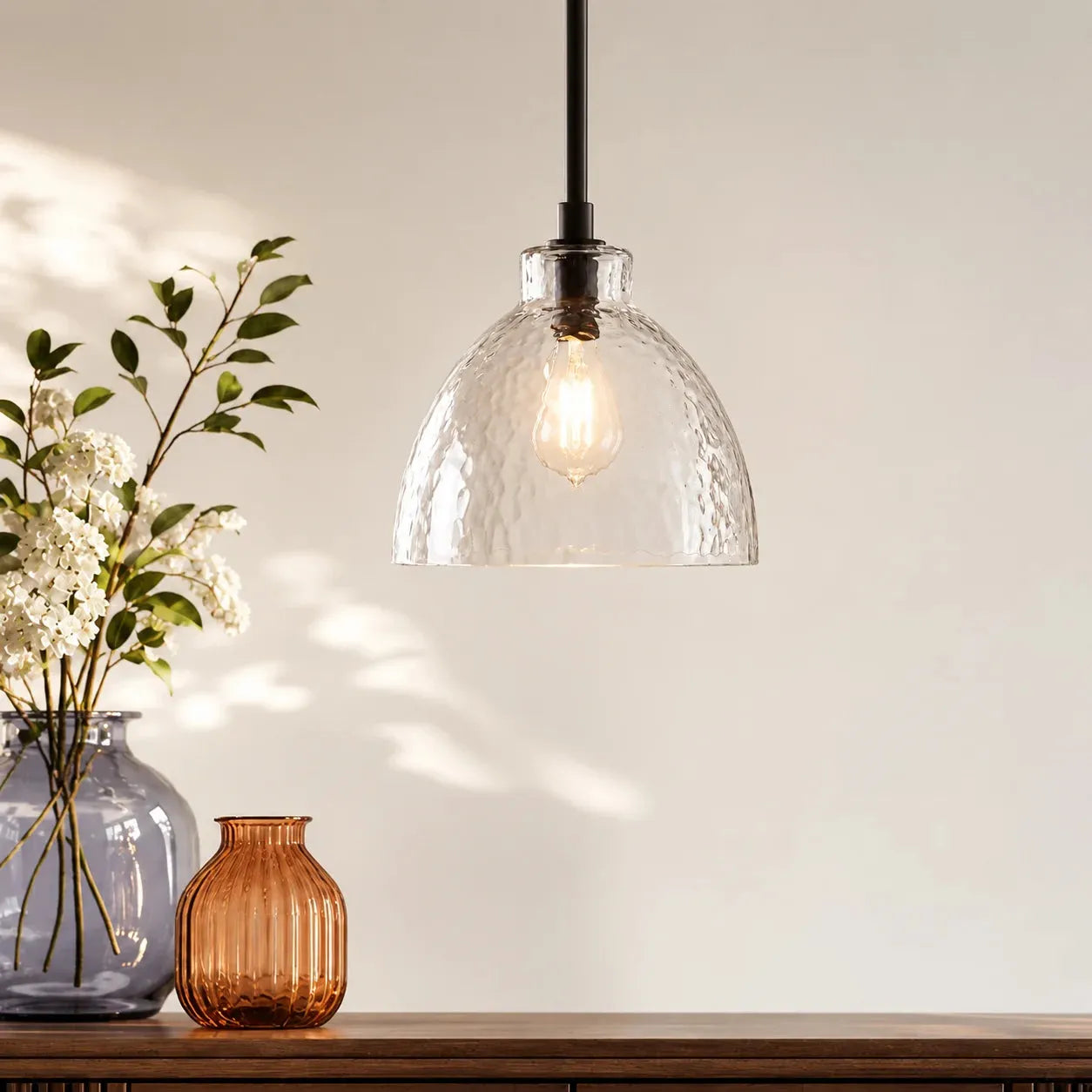 Ondine Hammered Glass Farmhouse Pendant Light