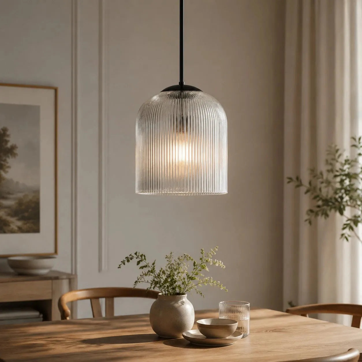 Vireo Ribbed Glass Farmhouse Pendant Light