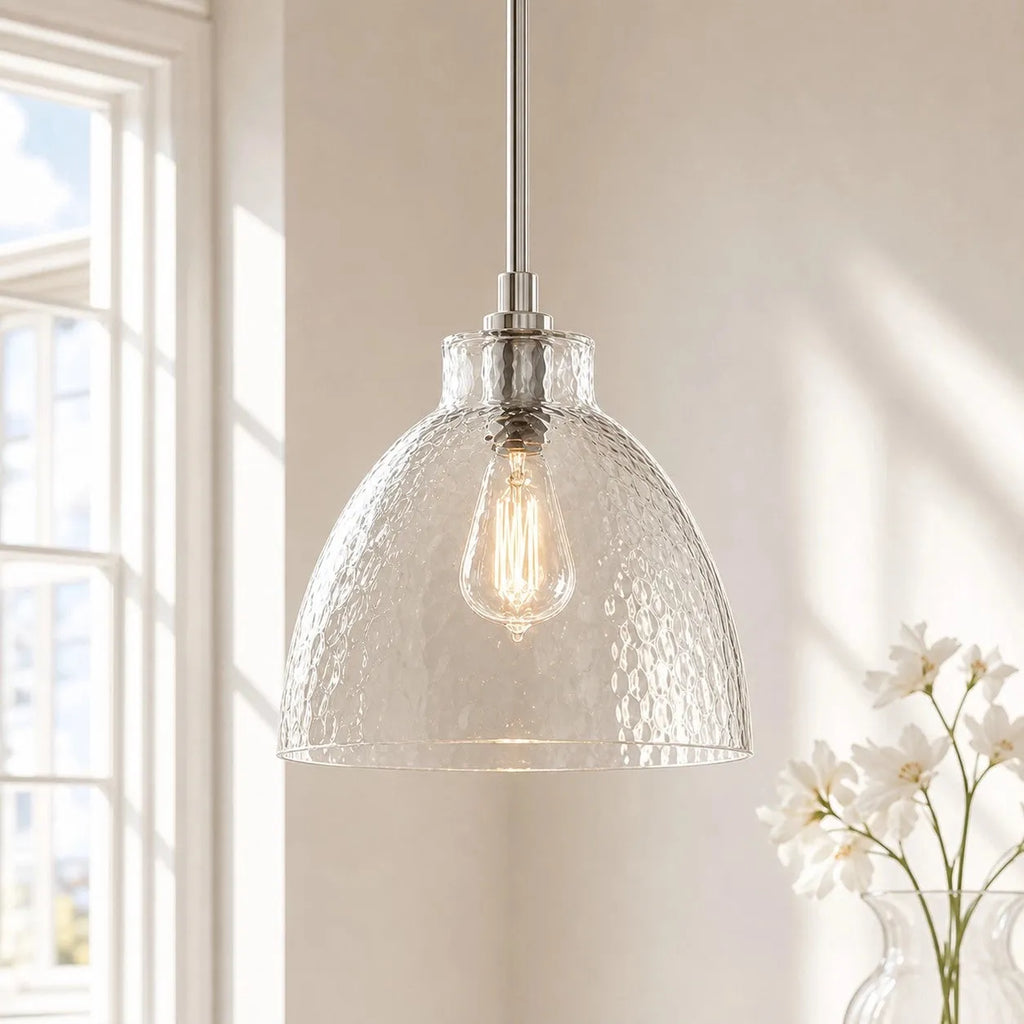 Ondine Hammered Glass Farmhouse Pendant Light