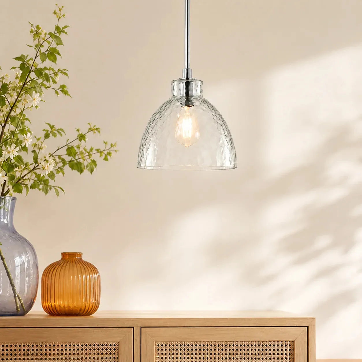 Ondine Hammered Glass Farmhouse Pendant Light