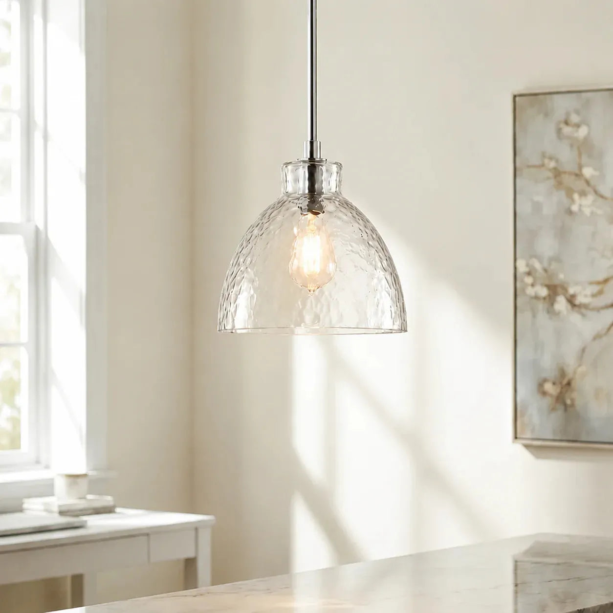 Ondine Hammered Glass Farmhouse Pendant Light