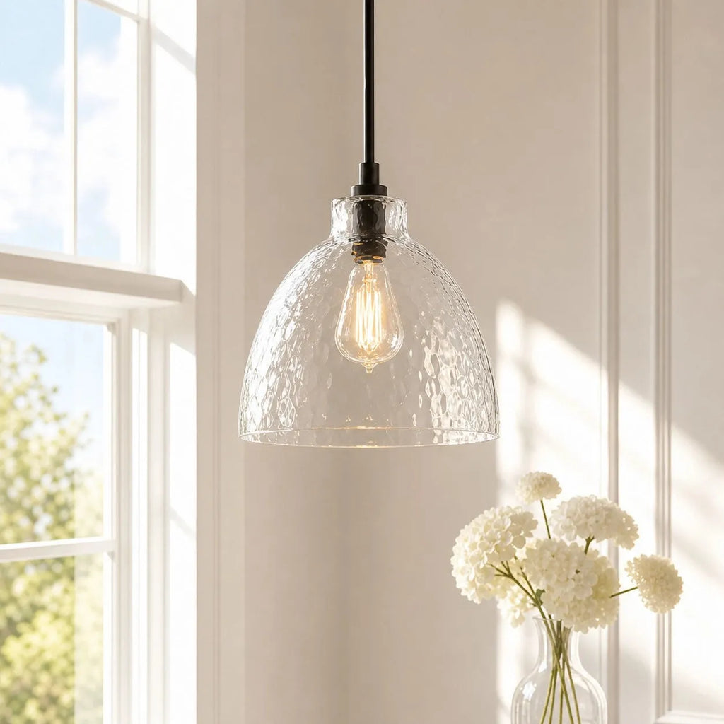 Ondine Hammered Glass Farmhouse Pendant Light