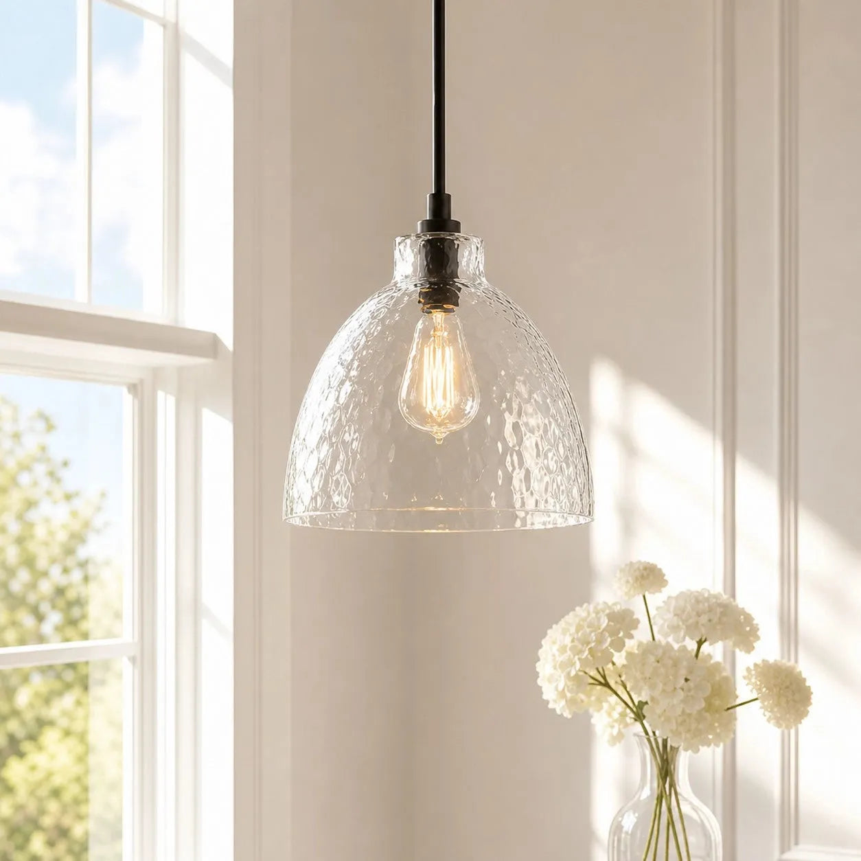 Ondine Hammered Glass Farmhouse Pendant Light
