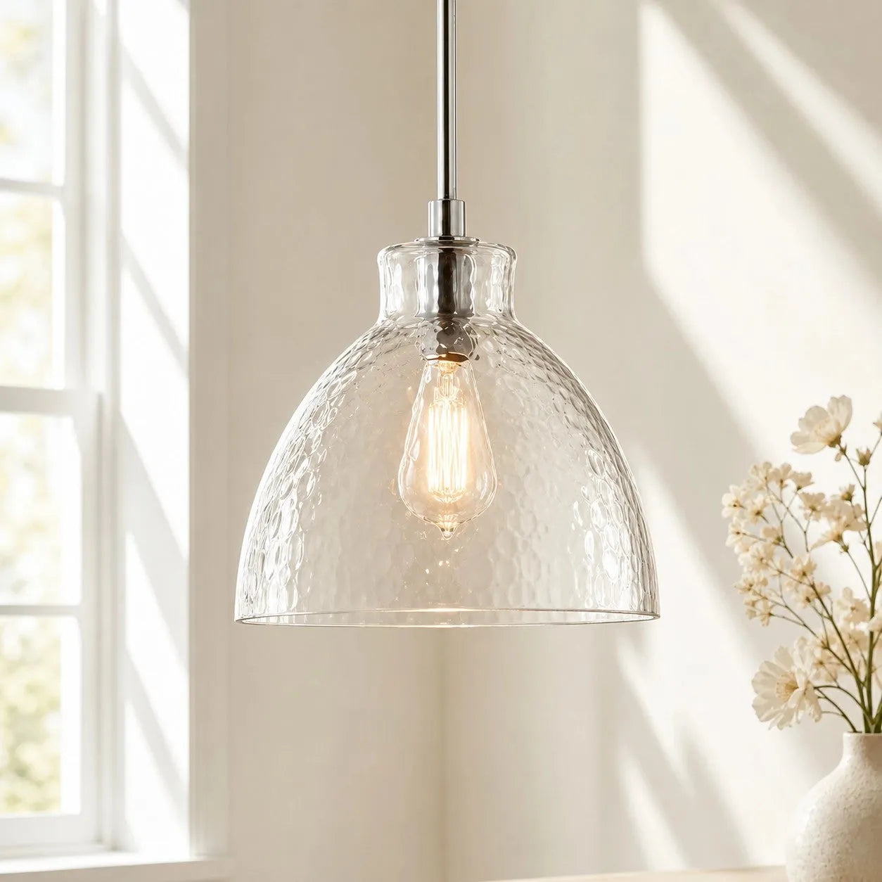 Ondine Hammered Glass Farmhouse Pendant Light