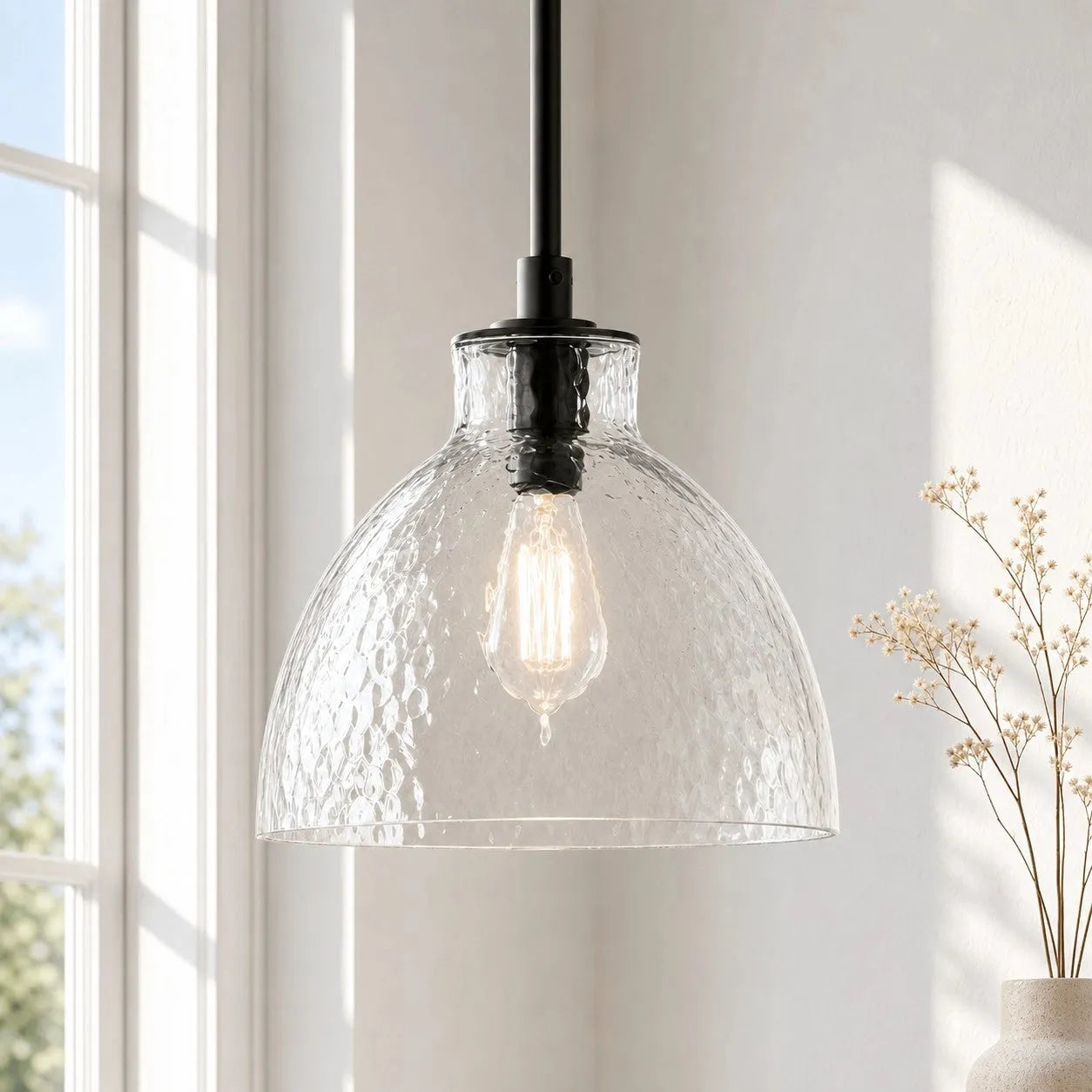 Ondine Hammered Glass Farmhouse Pendant Light