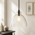 Ondine Hammered Glass Farmhouse Pendant Light