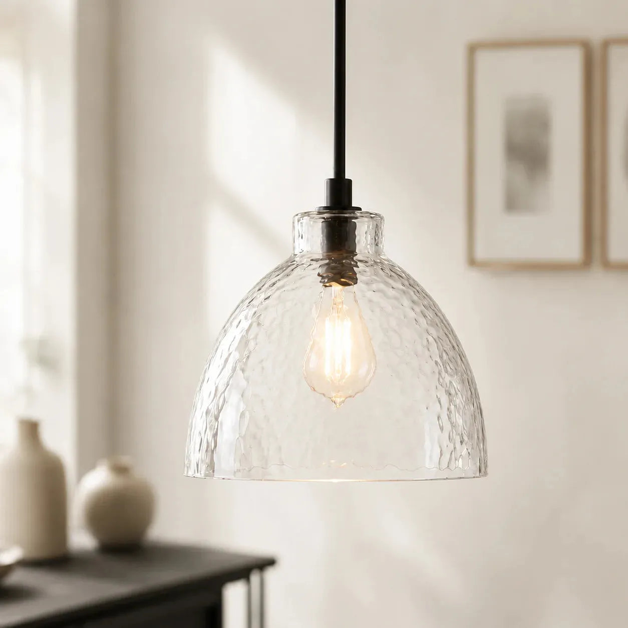 Ondine Hammered Glass Farmhouse Pendant Light