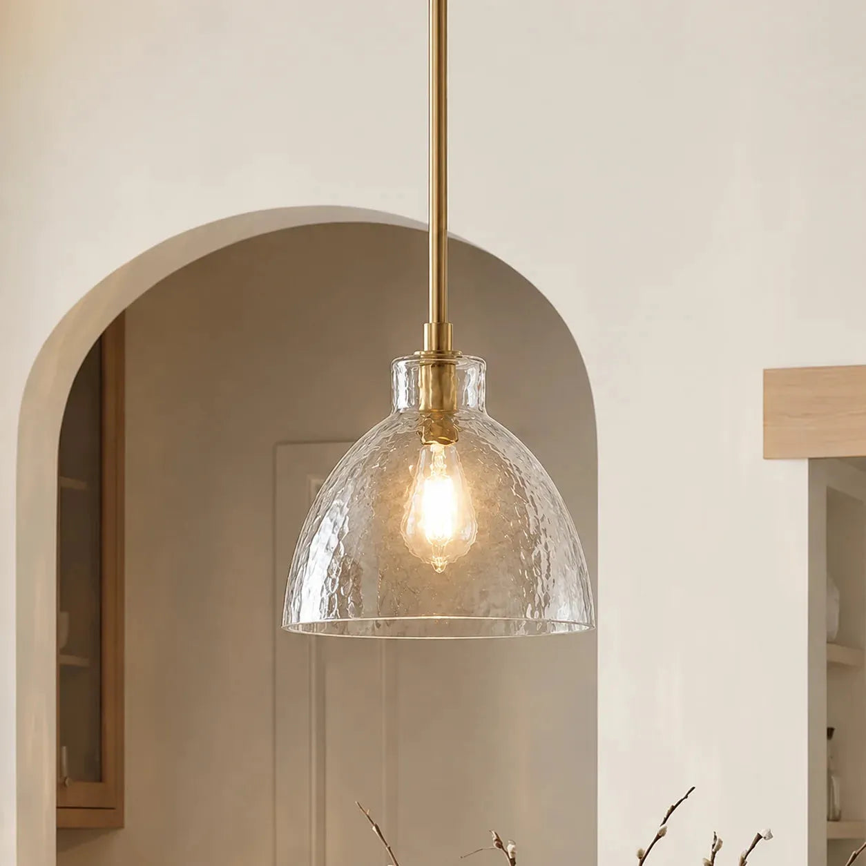 Ondine Hammered Glass Farmhouse Pendant Light