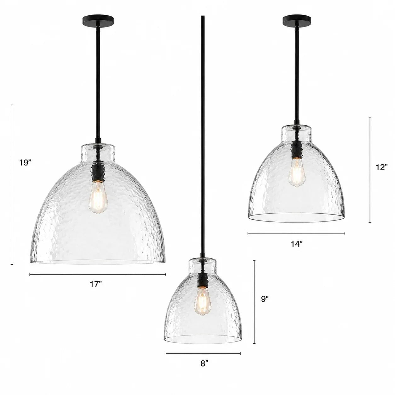 Ondine Hammered Glass Farmhouse Pendant Light