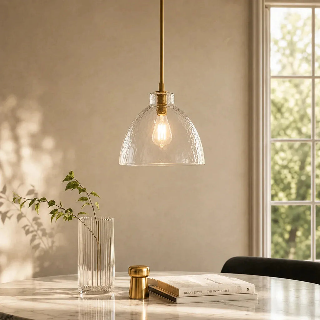 Ondine Hammered Glass Farmhouse Pendant Light