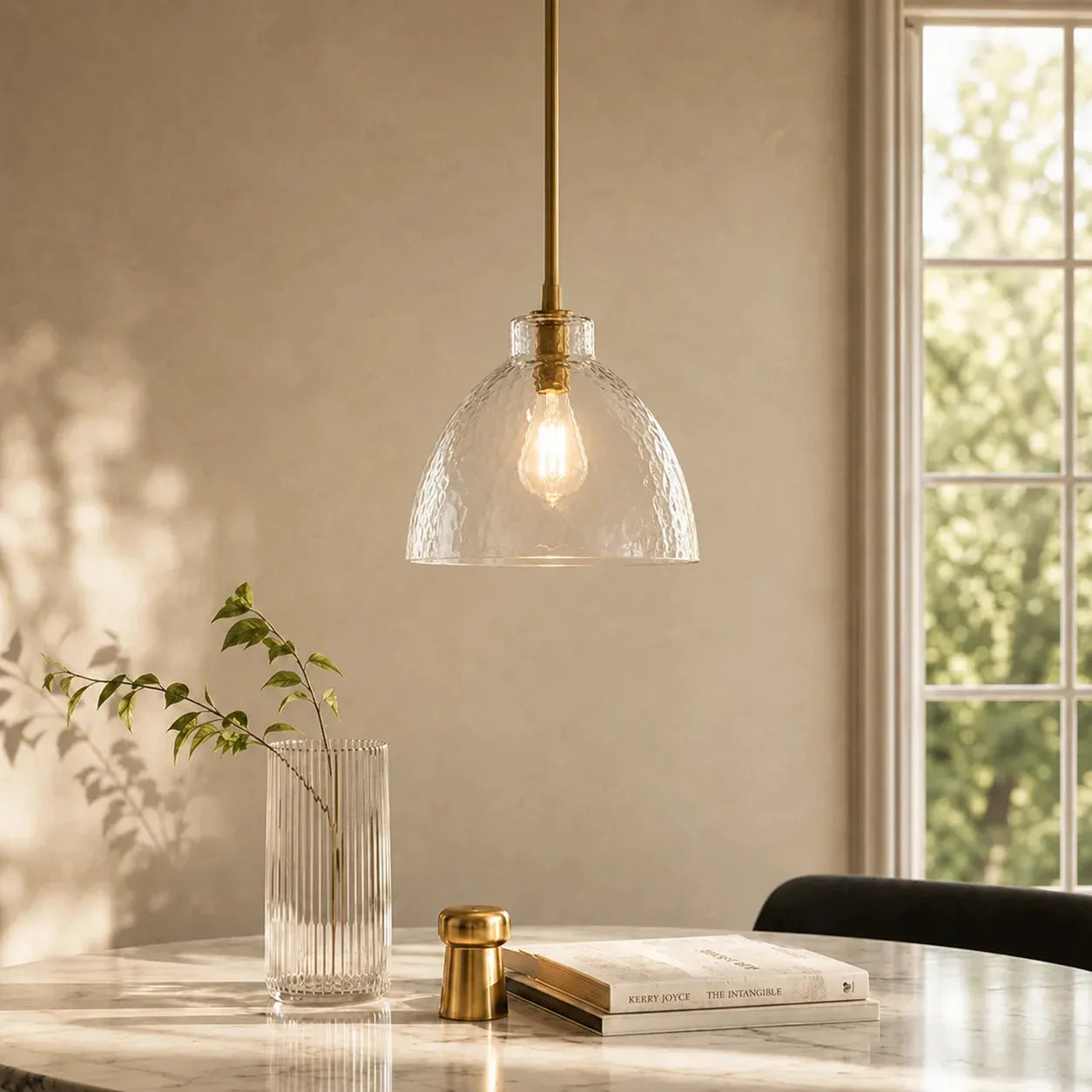 Ondine Hammered Glass Farmhouse Pendant Light