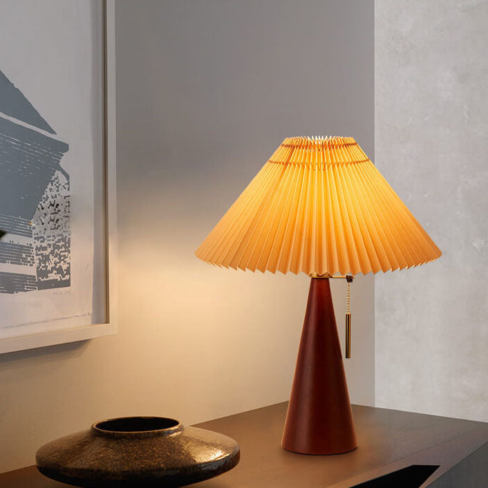 Japanese Wooden Pleated Table Lamp