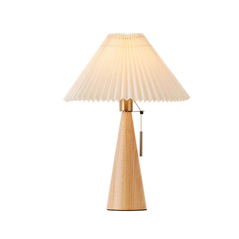 Japanese Wooden Pleated Table Lamp