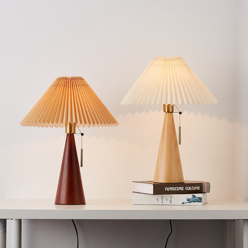 Japanese Wooden Pleated Table Lamp