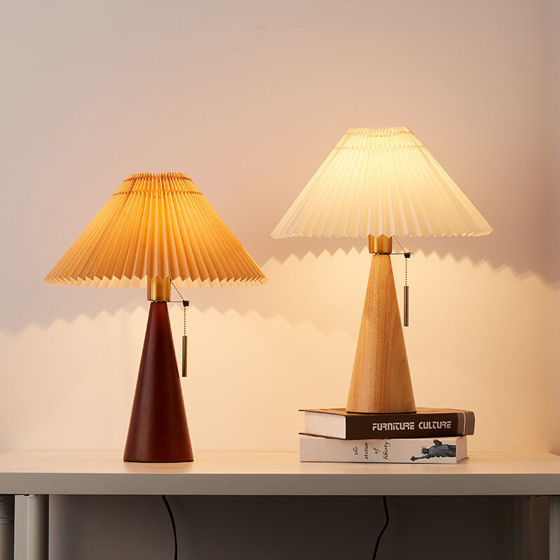 Japanese Wooden Pleated Table Lamp